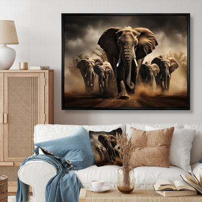 Éléphant harmonie en monochrome III - Éléphant, reproduction sur toile encadrée