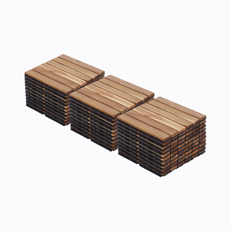 30 tuiles de terrasse en bois franc d'acacia emboîtables, 12 po x 12 po, plancher extérieur imperméable, Jaune