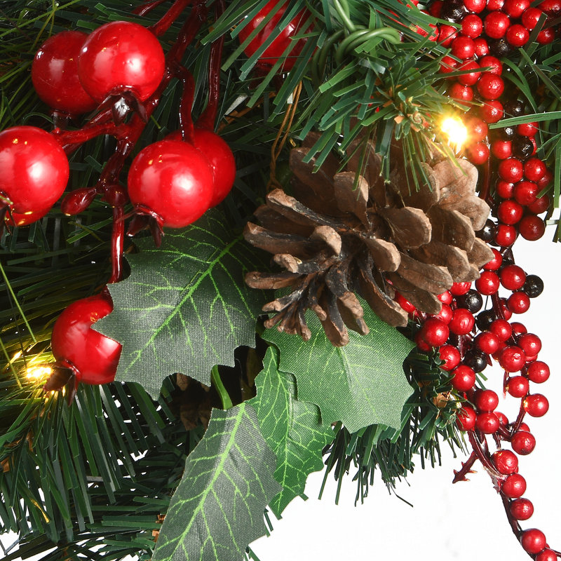 30" Plaid Bow Wreath with Battery Operated LED Lights