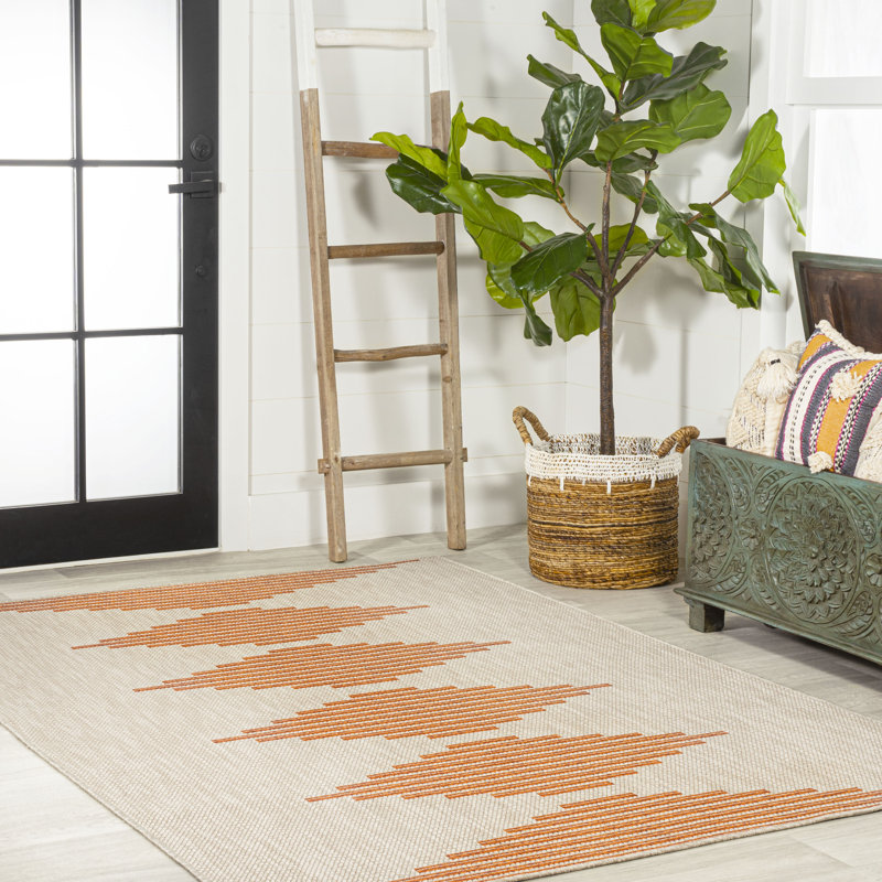 Dantrel Diamond Stripe Beige/Orange Indoor/Outdoor Rug, Rectangle 7'10" x 10'