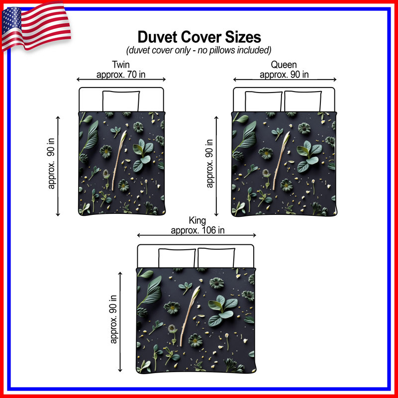 Housse de couette florale Greenery Bedding, Lit simple