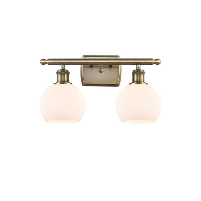 Éclairage pour meuble-lavabo en laiton antique à 2 lumières Almatine, Laiton antique, Blanc mat, Incandescente