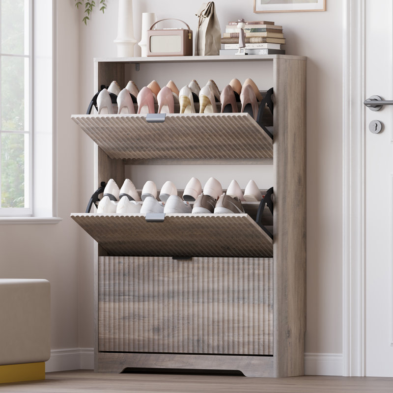 Wavy 3-Door Shoe Storage,, Gray