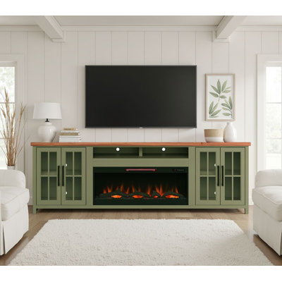 Brixham 97" Farmhouse Fireplace TV Stand for TVs up to 100", 42" Electric Fireplace, Wood & Glass Media Console,