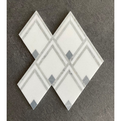 White & Gray Marble Diamond Geometric Mosaic Wall & Floor Tile