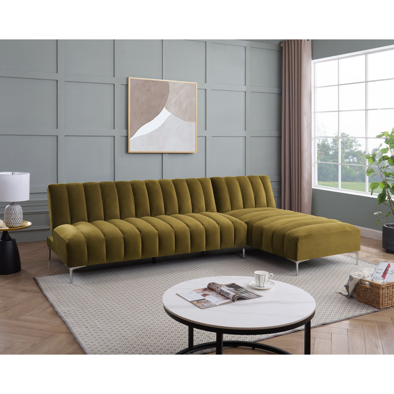Decato Upholstered Sleeper Corner Sofa , Olive Velvet