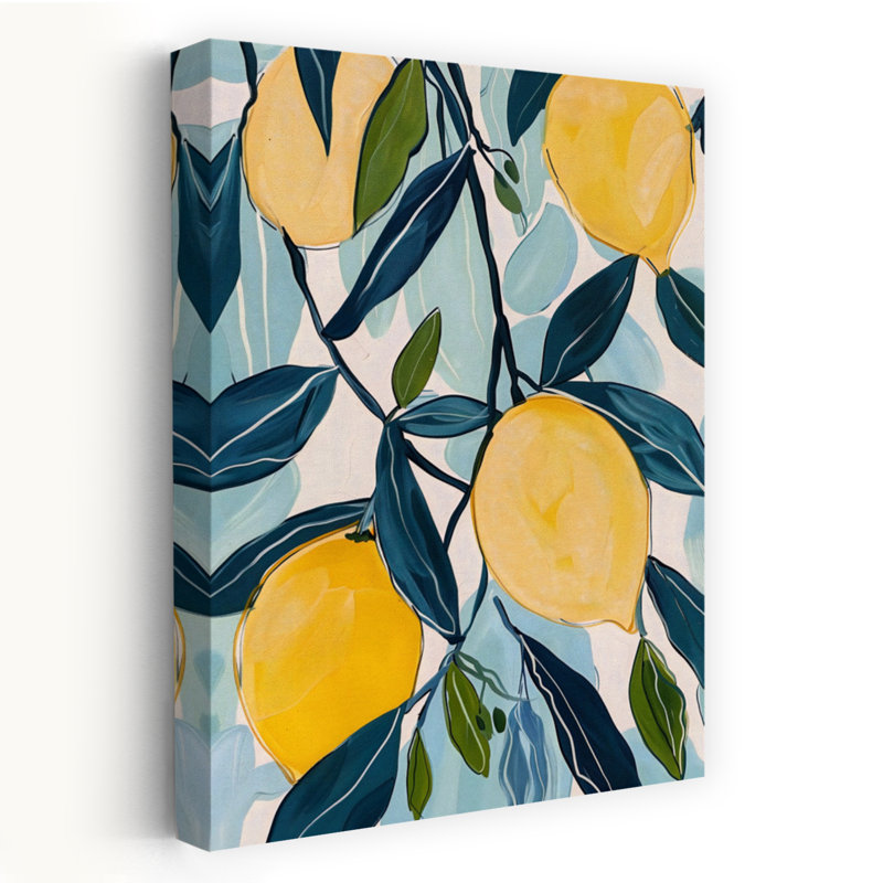 «Vibrant Lemons Branch», art abstrait citronnier, fruit, nature, H 60 po x l 40 po