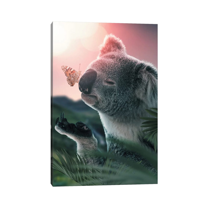 Koala Butterfly 1 Piece Wall Art on Canvas, 20.32 cm H x 30.48 cm W, Wrapped Canvas