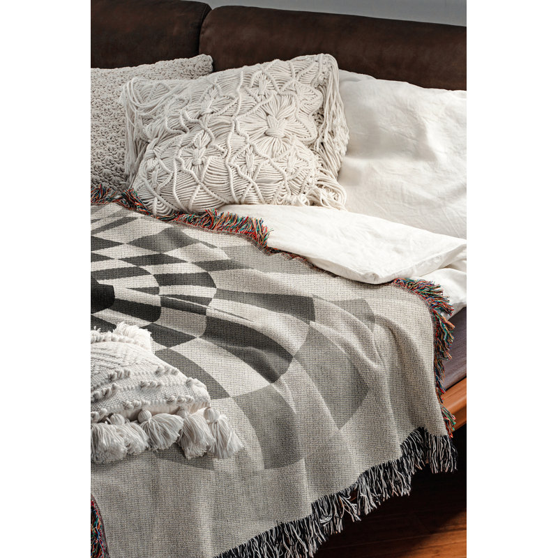Jeté en mélange de coton Bullseye, L 70 po x l 50 po, Gris / Blanc cassé