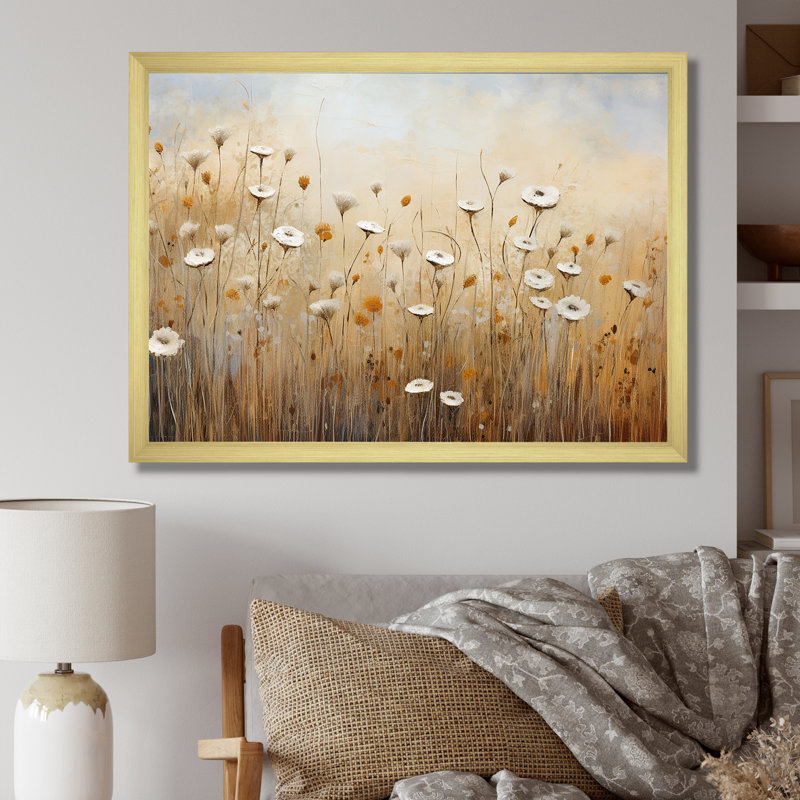 Minimalisme prairie magique III sur toile, Cadre doré simple, H 34 po x l 44 po x P 1,5 po