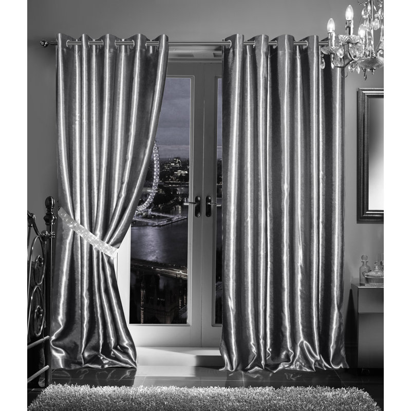 Magnhild Room Darkening Curtain Pair, 116cm W x 182cm D , Silver