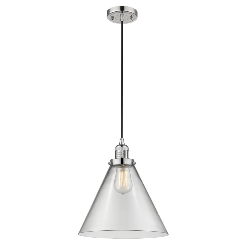 Luminaire suspendu conique à 1 lumière Westbrook, Ampoule non incluse, Transparent, Nickel poli