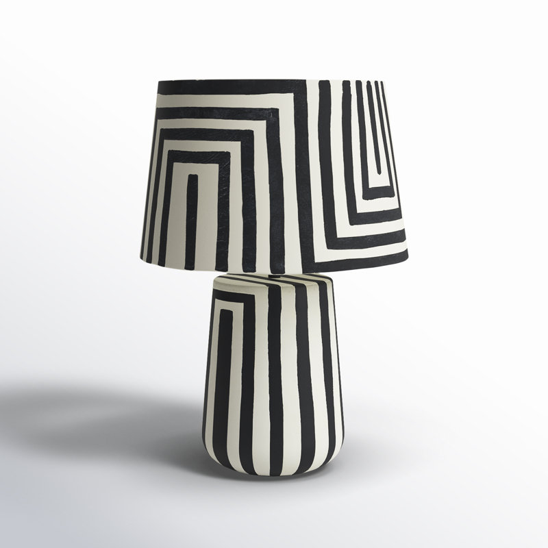  Minori Black Striped Papier Mache Table Lamp