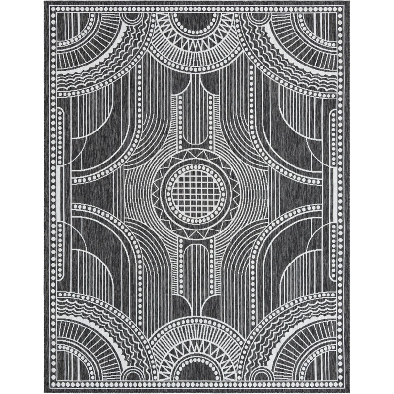Tapis contemporain noir et blanc Huitt, Rectangle 7 pi 10 po x 10 pi