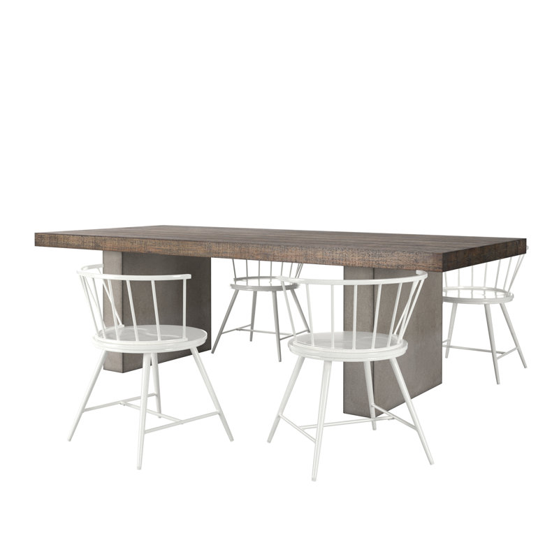 Cadena Reclaimed Finish Wood Top With Concrete Veneer Base Dining Table And Low Back Windsor Chairs Set - Dining Table And 4 Chairs