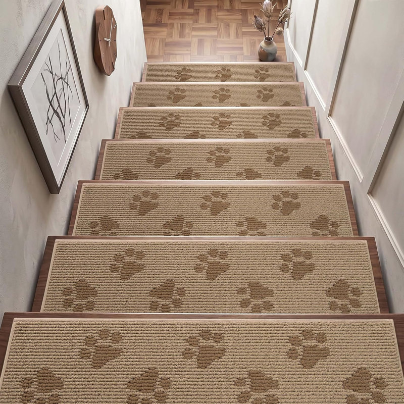 Tapis d'escalier antidérapant pour marches en bois, ensemble de 15 pièces, Beige