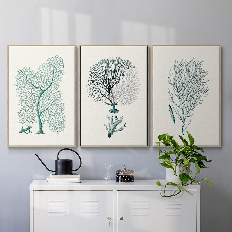 " Antique Coastal Coral I " 3 - Pieces, 24" H x 48" W x 2" D, Natural