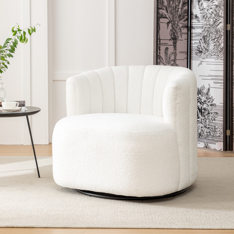 Musaab Upholstered Swivel Barrel Chair, White Teddy