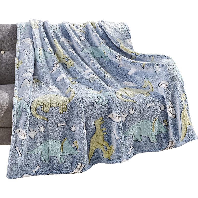 Jeté uni tissé / mousseline, Blue Dino Friends