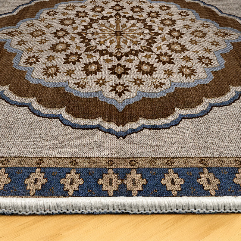 Isabel Collection Digital Print Cotton-Polyester Beige Brown Moroccan Rug, Runner 5'3" x 13'2"