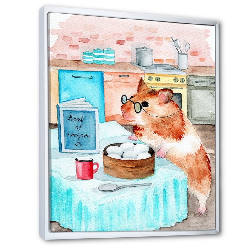 Drôle de petit hamster ayant le déjeuner - reproduction sur toile, H 32 po x l 16 po, Toile à cadre flottant blanc