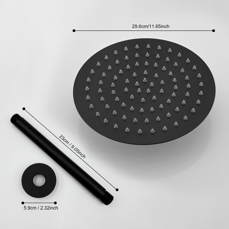 12-Inch High-Pressure Rain Shower Head With Shower Arm, Matte Black