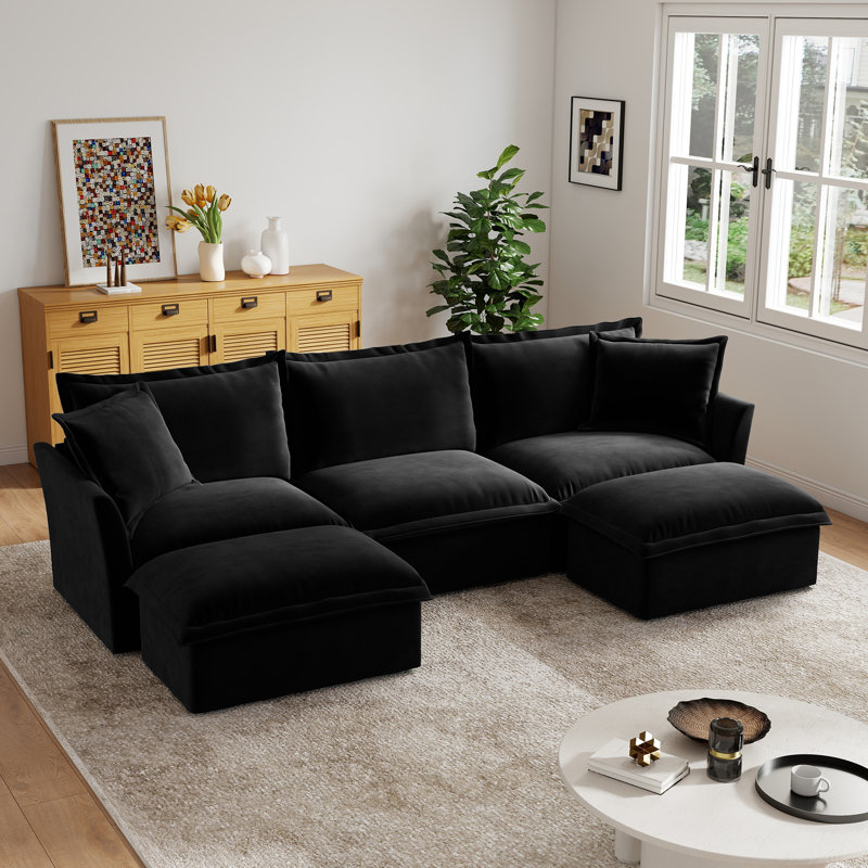 Canapé 120 po avec deux coussins moelleux à 3 places en chenille 120 po, Chenille noir