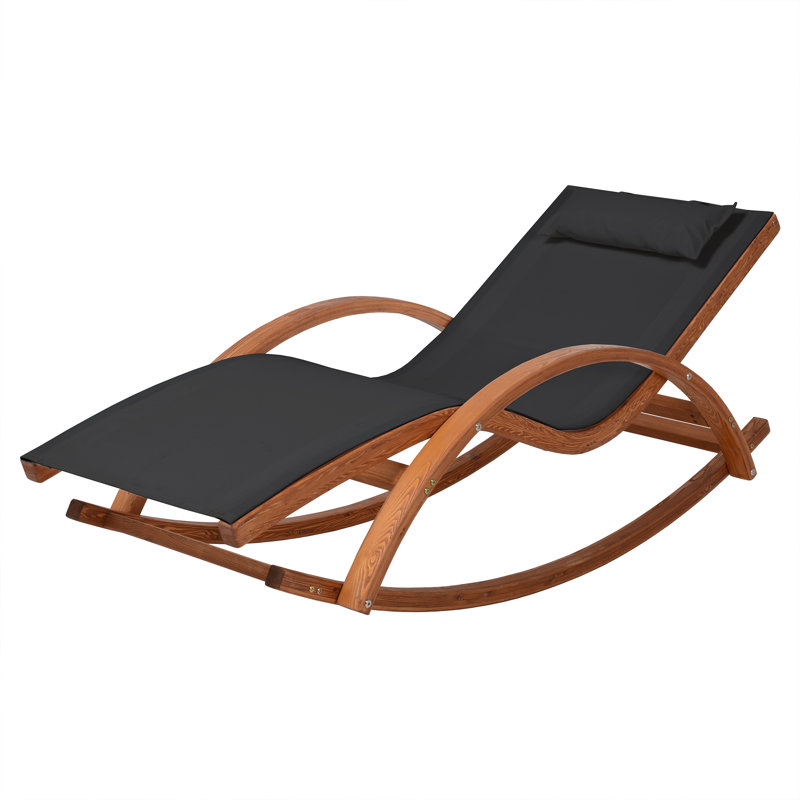 Outdoor Cedar Wood Patio Lounge Chair with PVC-Coated Polyester Fabric, Black