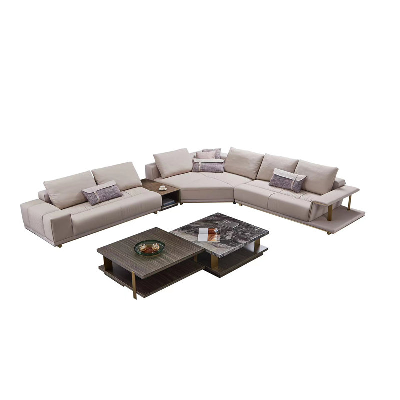 Gray Genuine Leather 4-Piece Sectional Sofa with Removable Cushions
