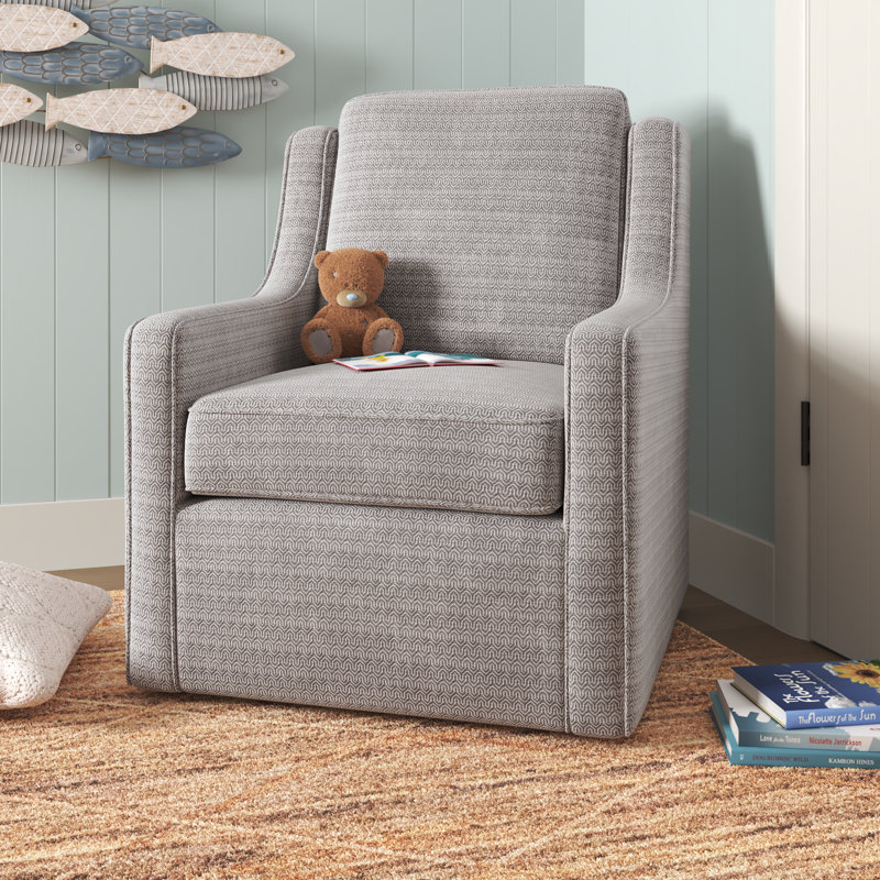 Moshier 28.5" W Upholstered Swivel Armchair, Grey Chevron