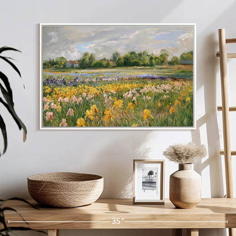 Chalets et champ d'iris, Cadre flottant blanc, 25 po x 17 po