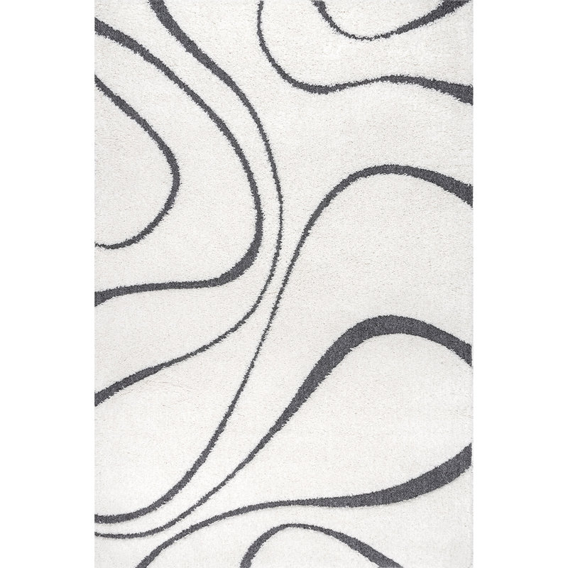 Lantilly Modern Performance Shag Beige Rug, Rectangle 6'7" x 9'