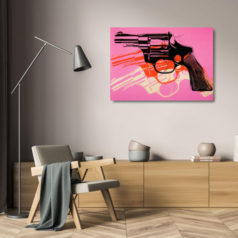 Pistolet, c. 1981-82 (noir, blanc, rouge sur rose), H 17 po x l 24 po