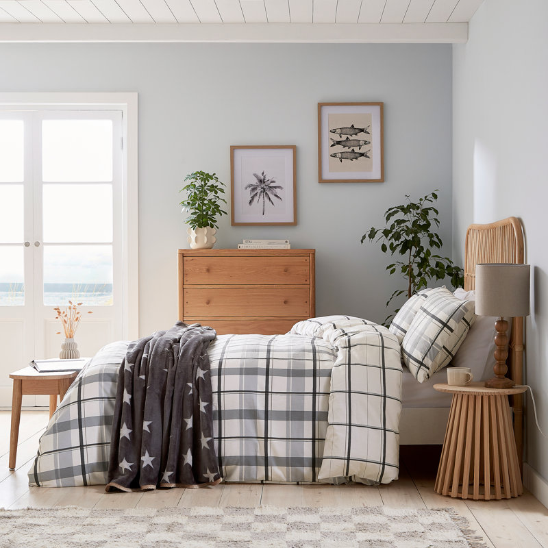 Hudson Check Brushed Cotton Duvet Cover Set, Super King Duvet Cover + 2 Standard Pillowcases