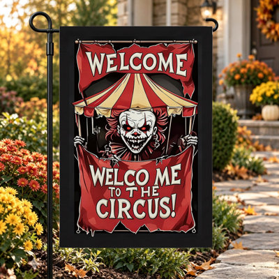 Halloween Welcome Garden Flag ,Double Sided 12x18 Inch Yard Flags,Red yellow circus clown