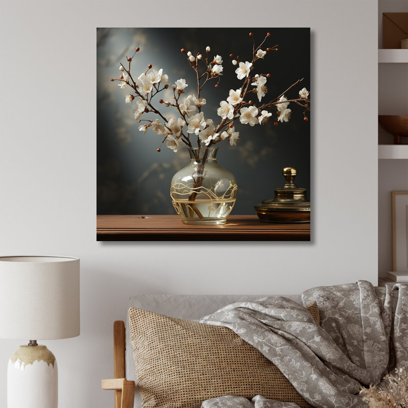Vase orchidée sépia nostalgie I, Toile tendue, H 24 po x l 24 po x P 1 po
