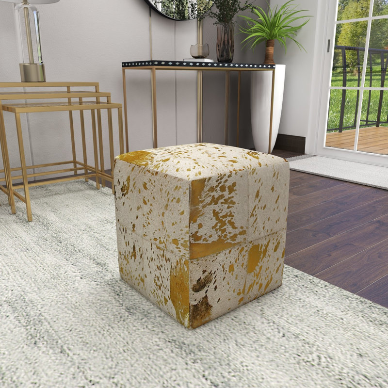 Tabouret de salon en cuir, Cuir véritable blanc / doré