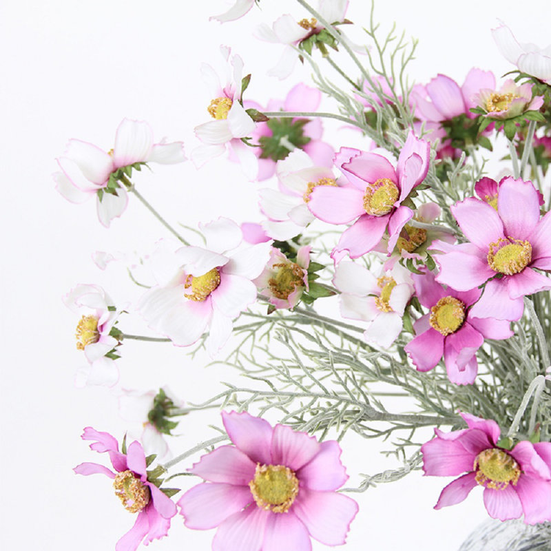 Arrangement floral cosmos artificiel, Mauve/blanc, 5 tiges