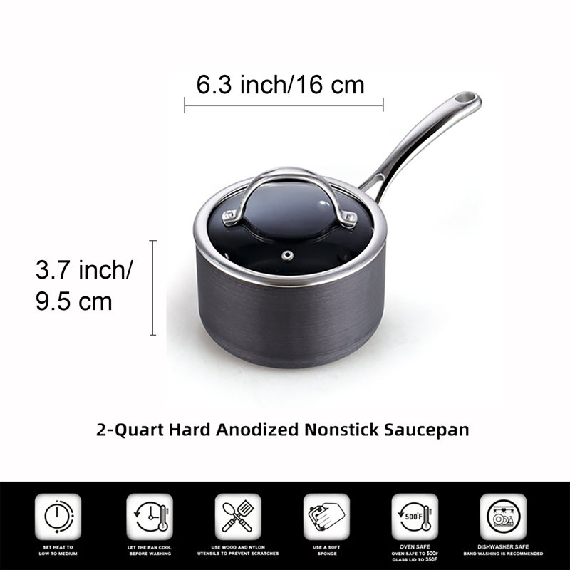 Cooks Standard 2-Quart Black Hard Anodized Nonstick Saucepan with Lid