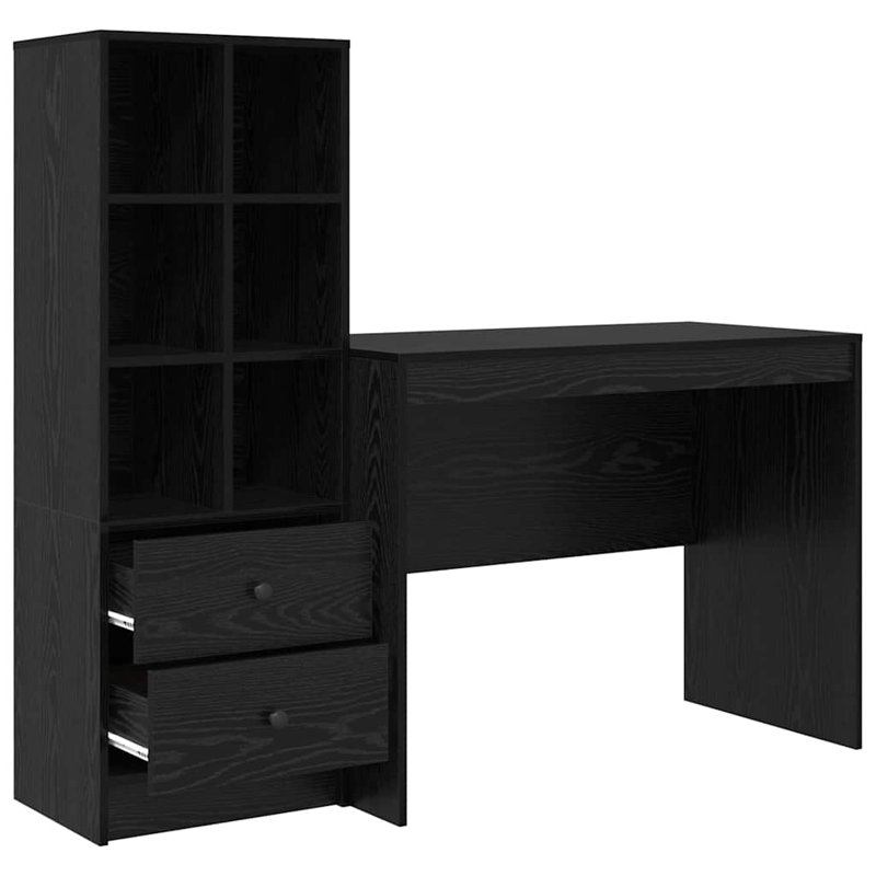 Desk With Storage With Shelf 2 Pcs 100 X 50 X 76 Cm, Black Oak