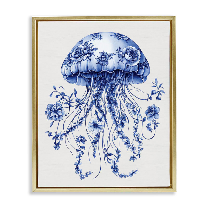 Cadre flottant Funky Jellyfish, H 21 po x l 17 po, Cadre flottant métallique doré