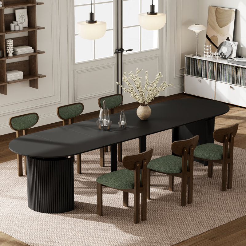 Ensemble de table de salle à manger extensible Modern Farmhouse, Black, 7 pièces : table, 6 chaises, Vert