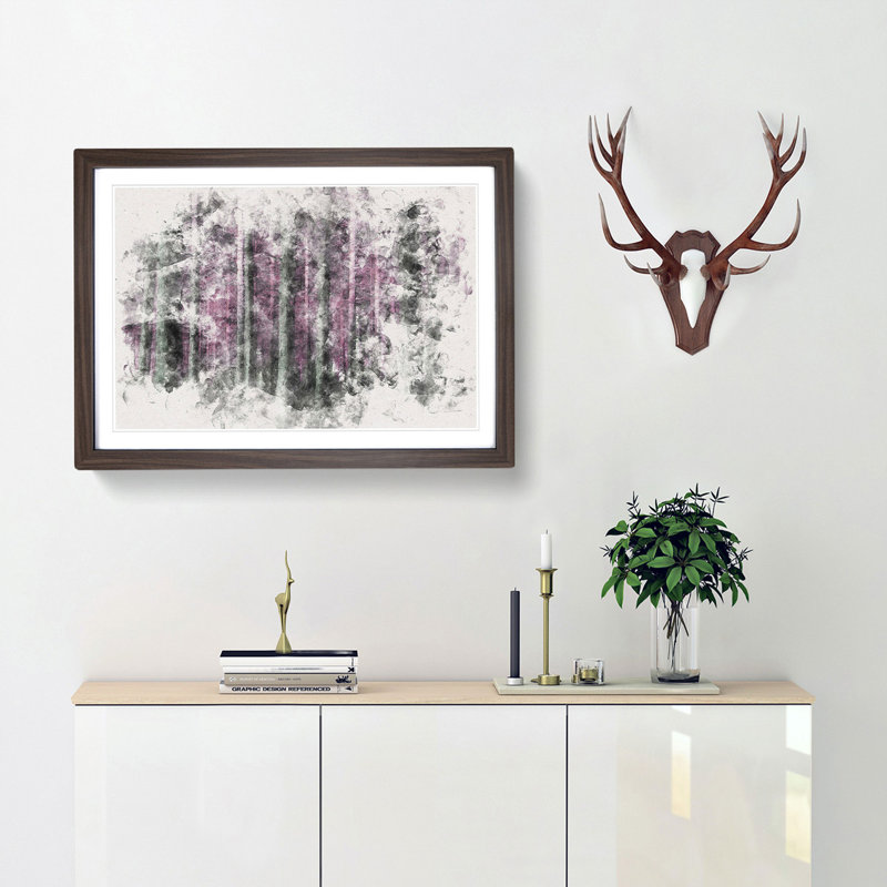 Forest in Pink - Picture Frame Painting Print, 62cm H x 87cm W x 2cm D, Walnut Framed