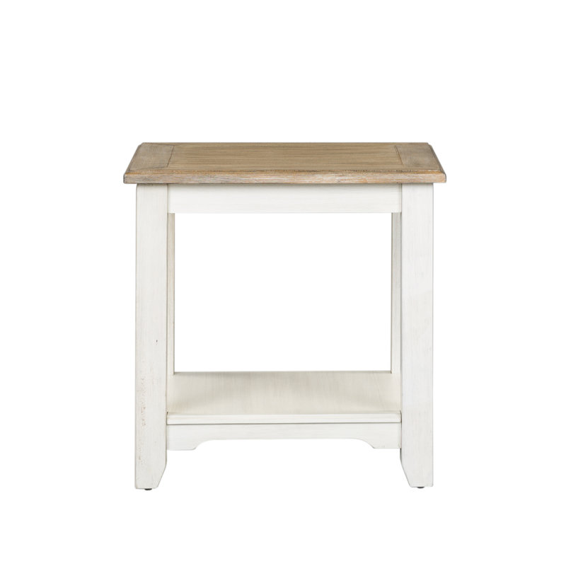 Table de bout en bois avec rangement Odum, Gris brossé / blanc doux