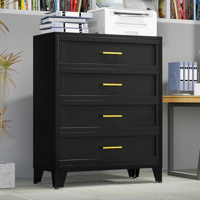 Dresser for Bedroom, 4 Storage Drawers, Tall Metal Chests of Drawers Organizer Tower Furniture for Clothes, Kids Room, Living Room, Hallway, Entryway (Black)