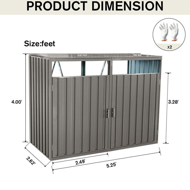 Remise en métal pour poubelle pour jardin - Gris pour 2 poubelles en acier galvanisé, rouille, facile à nettoyer et à entretenir