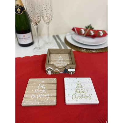 Wood Square 4 Piece Coaster Set