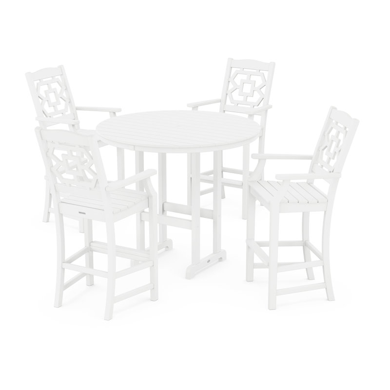 Ensemble repas pour 4 personnes avec table ronde Chinoiserie, Blanc