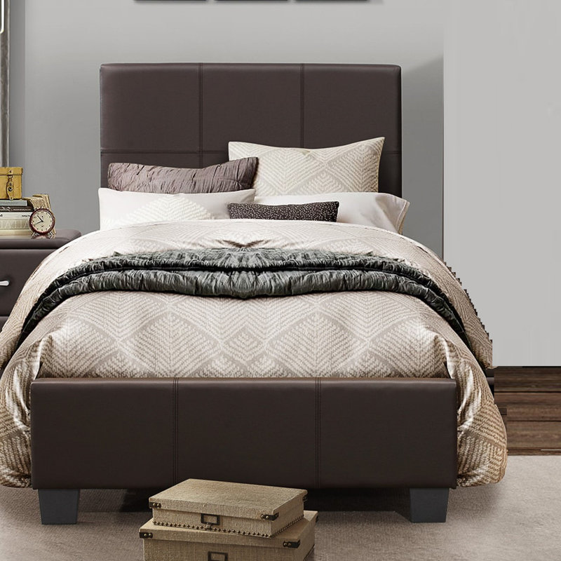 Mobilier de chambre à coucher contemporain contemporain en faux cuir 1 pièce, Marron foncé