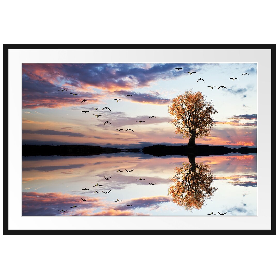 Baum spiegelt sich im Wasser Gerahmter Fotokunstdruck Poster